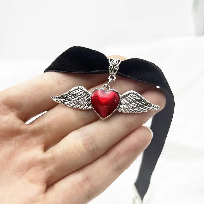 Gothic Punk Velvet Rose Cross Heart Choker Necklace - Y2K Retro Style