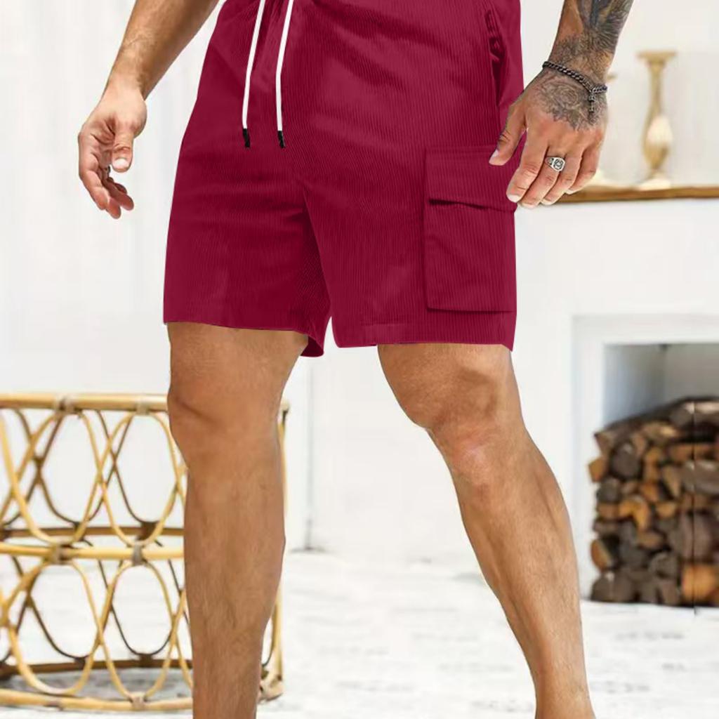 Men's Corduroy Multi Pocket Cargo Shorts Elastic Waistband Drawstring Casual Outdoor Work Shorts