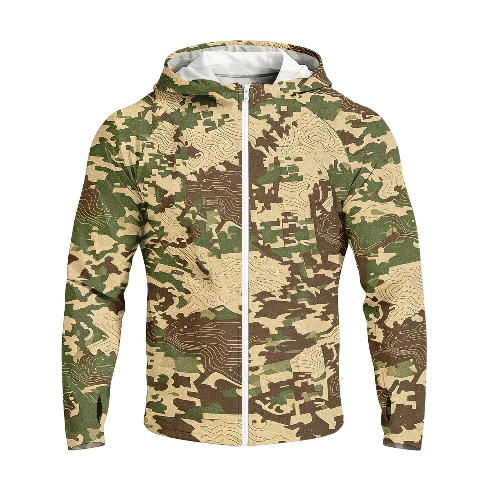 Men s Casual Print Long Sleeve Hooded Raglan Sun Jacket XL коричневый