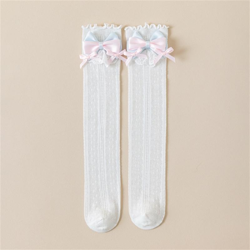 Stylish Knee Length Socks for Girls 3-12 Years Bowknot Trimmed Long Tube Socks Party Daily Wear Accessories
