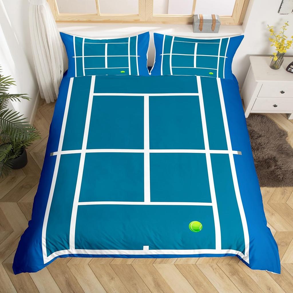 Comforter Tennis Court Twin Queentennis Competition Sports Game Grassland Comforter Geometric White Stripes Bedding Set