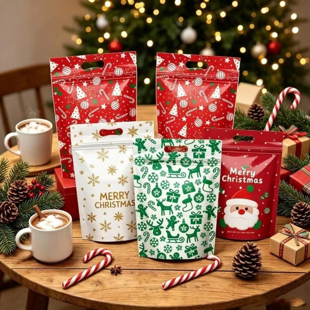 50pcs Stand-up Design Christmas Sealing Bags Plastic Packaging Bags Gift Wrapping Bags Xmas Holiday