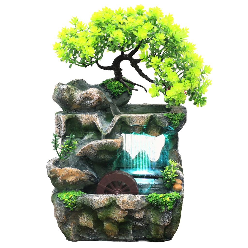 Desktop Small Rockery Simulation Tree Flowing Water Fountain And Rain Scenery for Meditation Yoga Room Creative Decorative