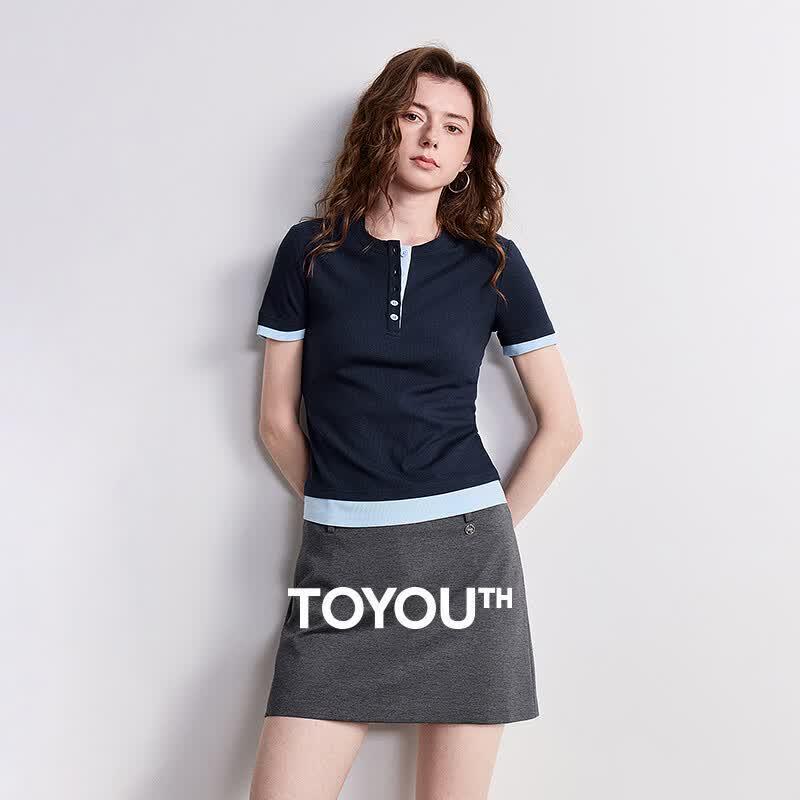 Chuyu Women s Colorblock Faux Two-Piece Slim Fit T-Shirt S