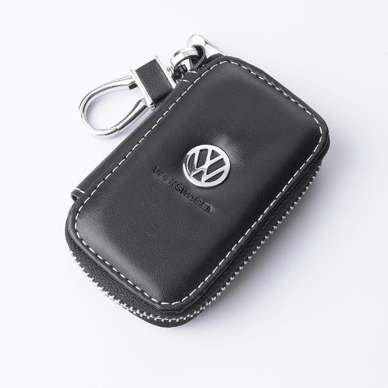 For VW Leather Car Remote Key Case Bag Keychain Storage Box For Volkswagen VW Polo Golf Touareg T6 T5 Passat B7 B5 Touran Beetle Tiguan xc4