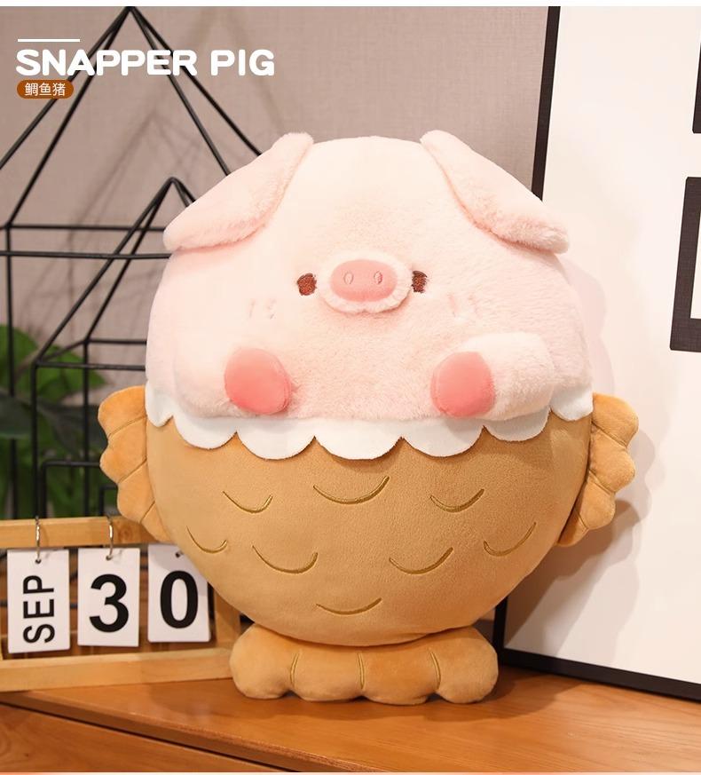 Kawaii Pig With Taiyaki Fish Tail Plushie Stuffed Soft Pink Piggy Has Mermaid Fish Throw Pillow Hug Pillow For Girl Birthday Boy