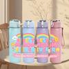 1PC Rainbow Dream Sweet Text Pattern 750ml Color Plastic Sports Water Bottle Leakproof Flip Straw Lid Suitable for Sports Office Home Use