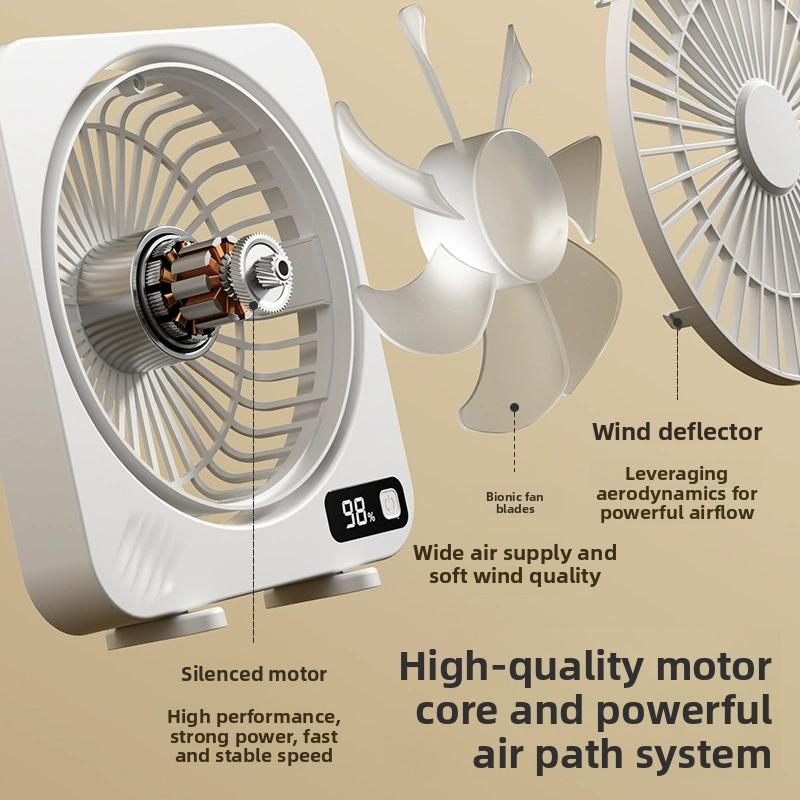 Ventilador de escritorio portátil recargable con pantalla digital para oficina y hogar
