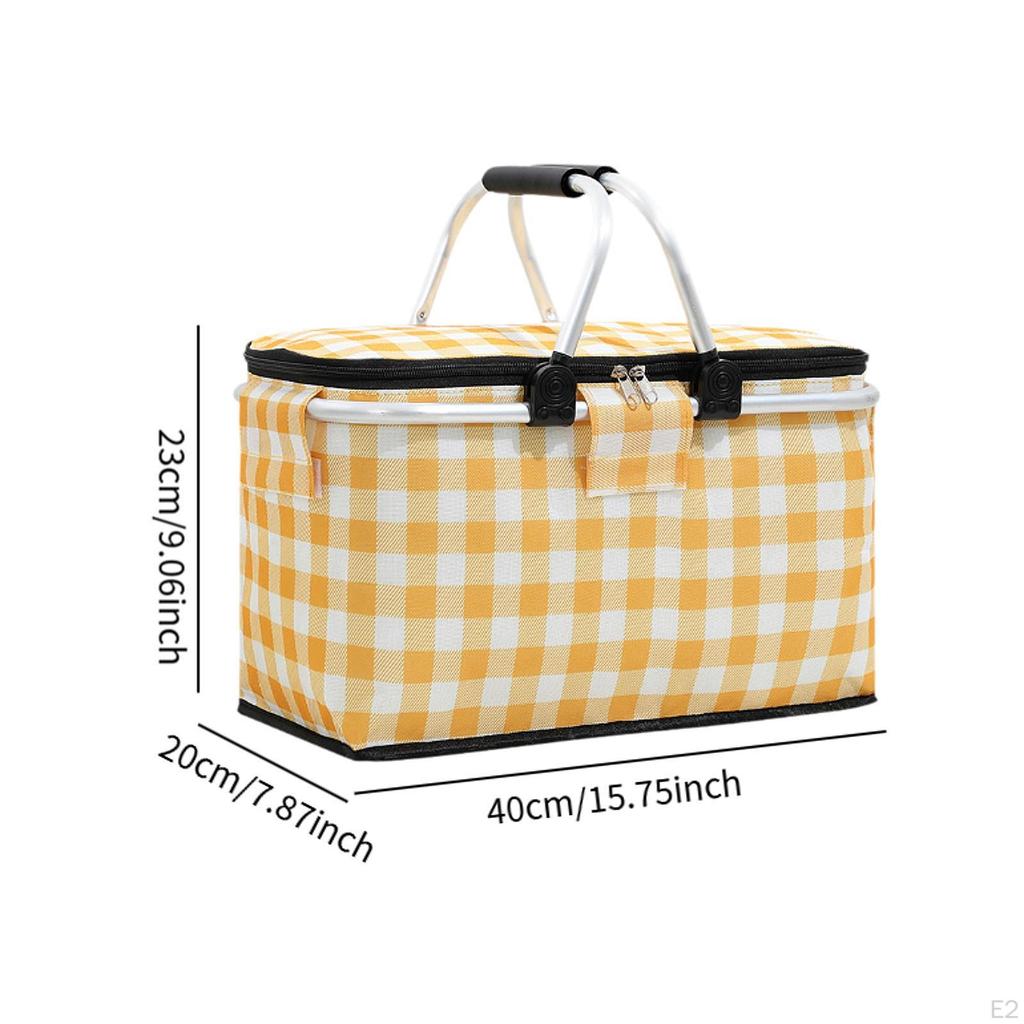 Picnic Basket Sturdy Zipper Foldable Insulated Bag for Barbecue Outdoor Home Yellow