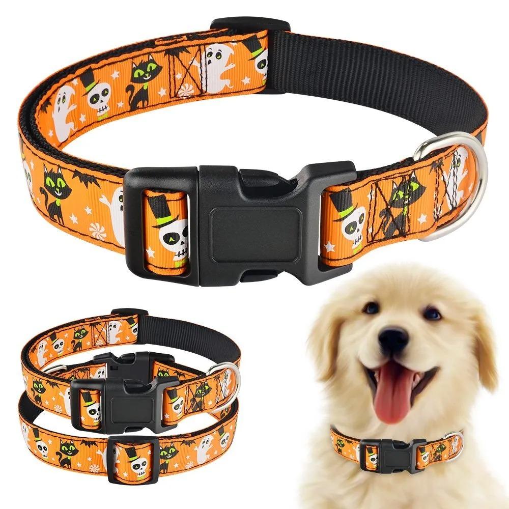 Orange Nylon Halloween Dog Collar Small Medium Large Pet Puppy Collar Adjustable