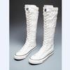 2025 Nye Høyhælte Kanvas Sko for Dame Koreansk Utgave Lange Støvler Snøring Glidelås Komfortable Støvler Zapatos De Mujer Tendencia