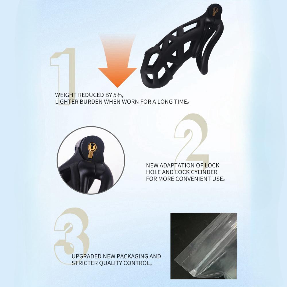 Chastity Men's Lock Chaste Vessel Černá Světlý PVC kroužek na penis Stahovací kroužek Multi Size Cage SM Sex Toys BDSM