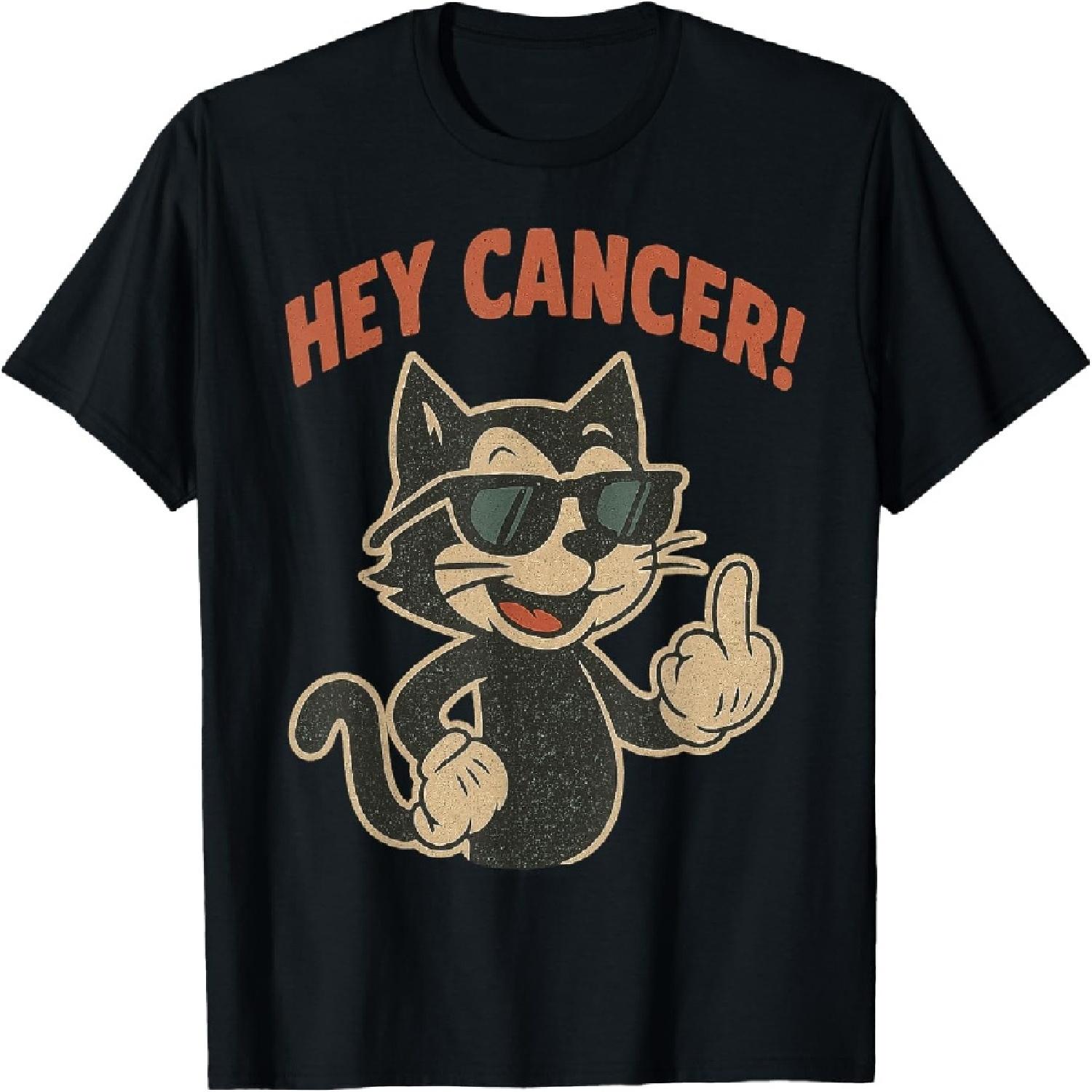 Hey Cancer Funny Cat Middle Finger T-Shirt for Men Women XXXXXL разноцветный
