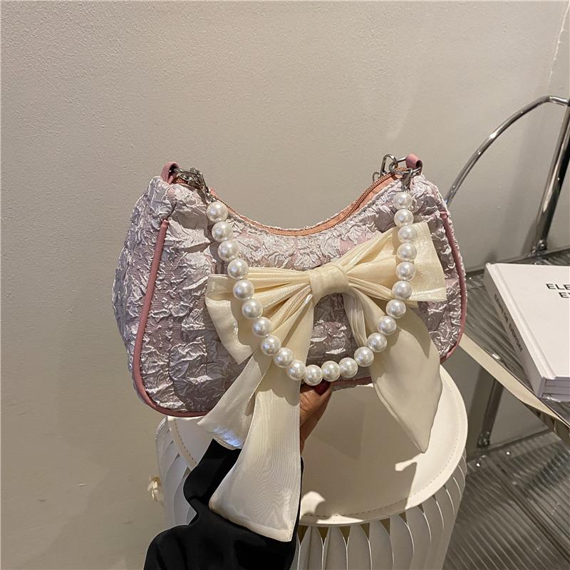 

Дизайн жемчужная сумка женская 2025 лето новая сумка-мессенджер бант на плечо под мышку розовый