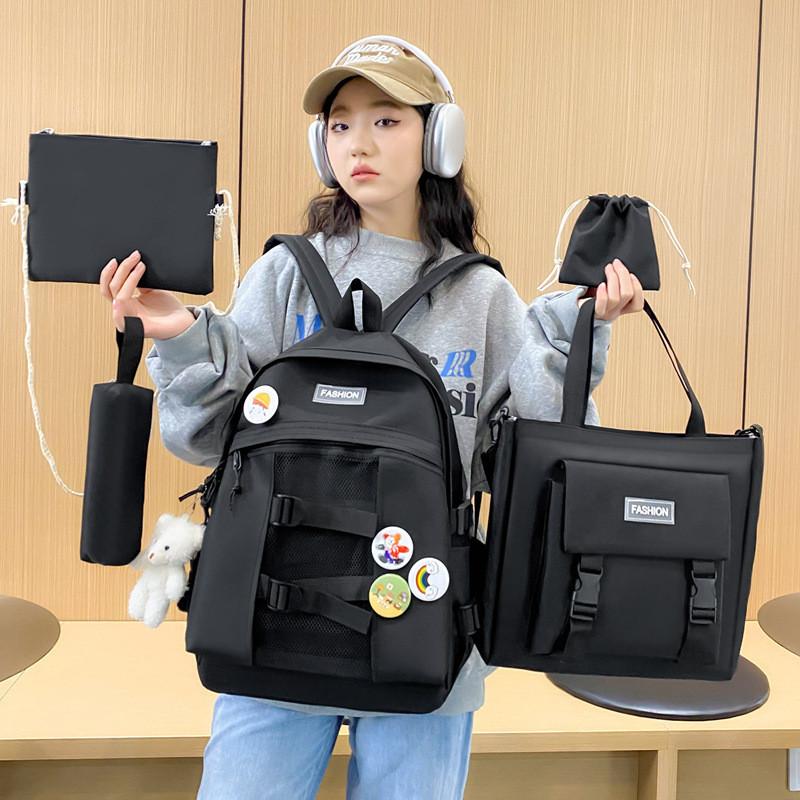 Stylish Versatile Unisex Backpack Set For Students With Durable Nylon Material In Multiple Colors