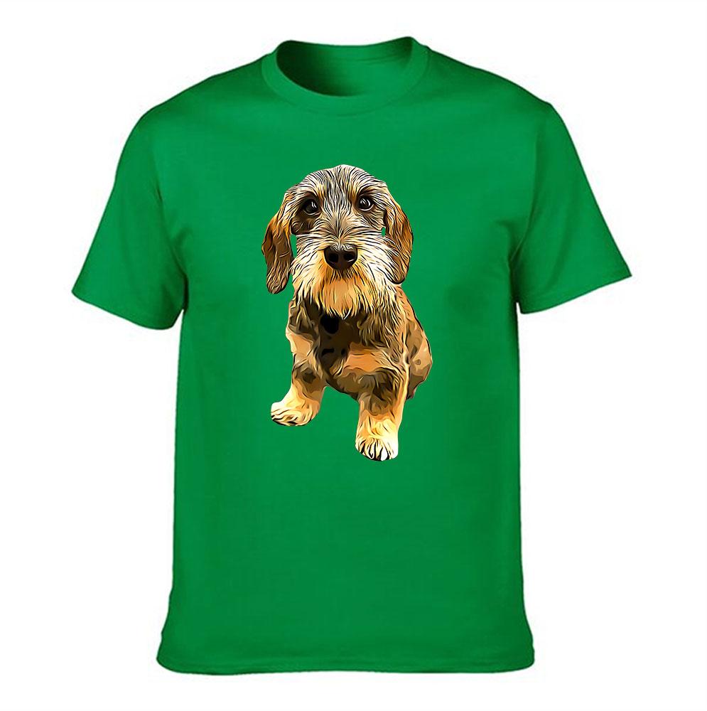 Unisexs Cotton Tshirt Cute Wirehaired Dachshund Print Casual Crew Neck Short Sleeve Tee For Dog Lovers