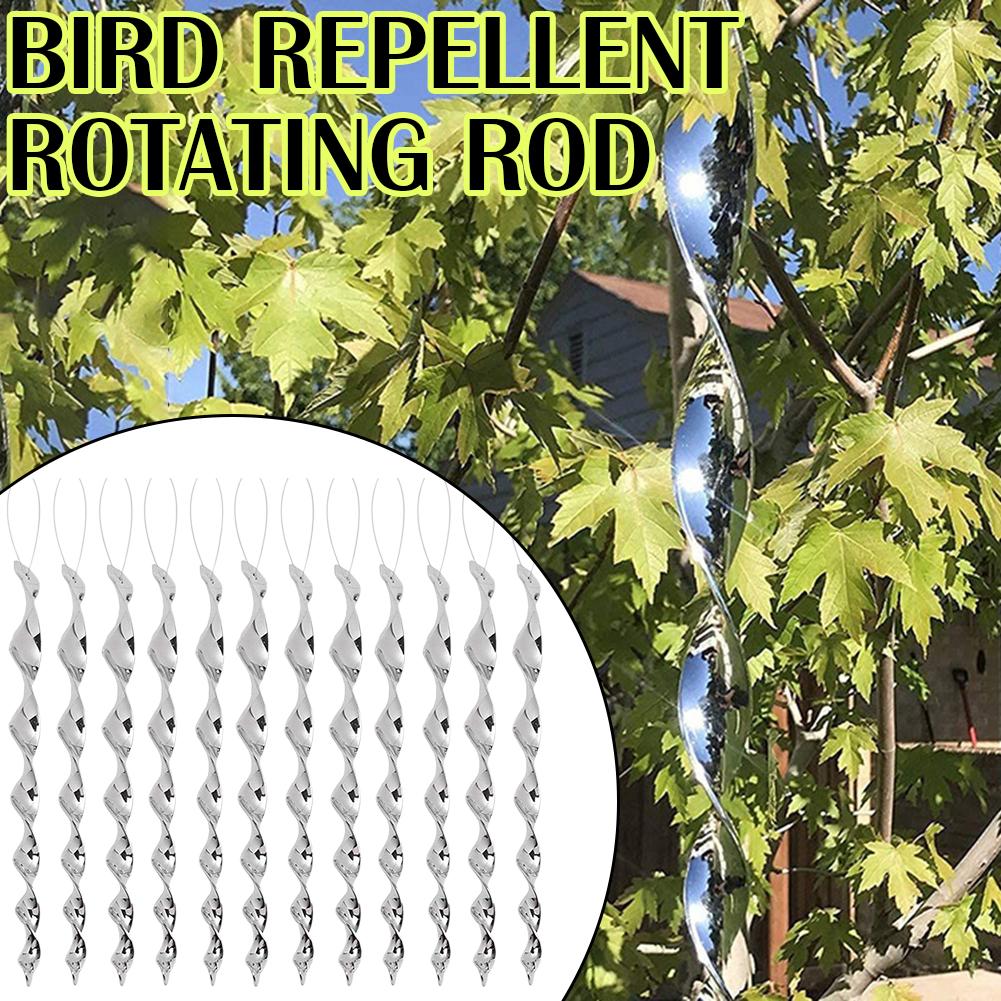 12Pcs Rotating Reflective Rod Bird Repeller Protection Scare Tool for Agricultural Garden Party Lawn Decoration