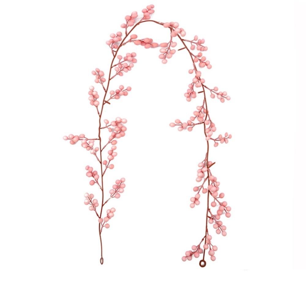 Green Leaves Christmas Pink Berries Wreath DIY Simulation Plants New Year