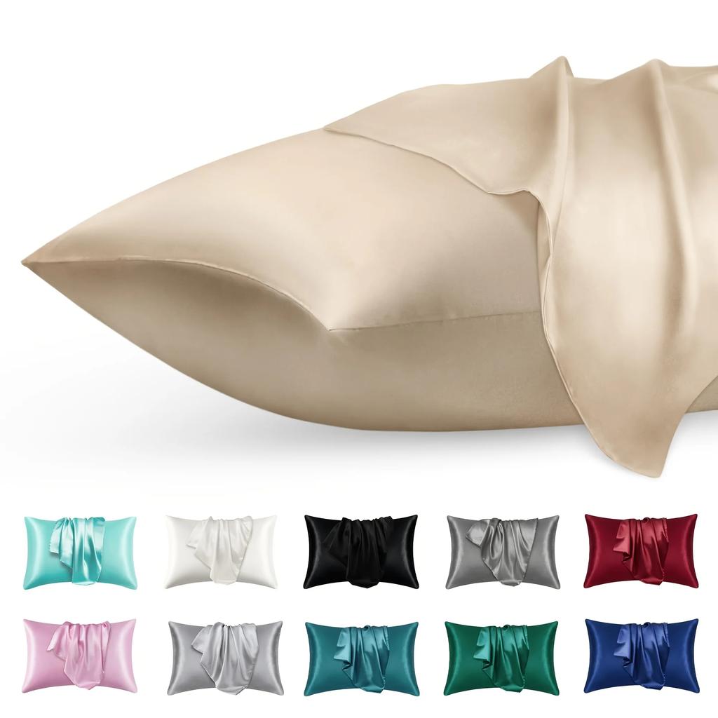 2pcs Luxury Satin Envelope Pillowcase Solid Color, Silk Like High-End Nighttime Hair Protection, Woven Fabric, Active Printing