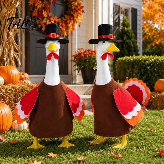 Autumn Garden Statue Modification 1 Set Turkey Goose Outfit, Thanksgiving Porch Costume, Outfit with Top Harvest Yard Decoration Hat And Wings for 23