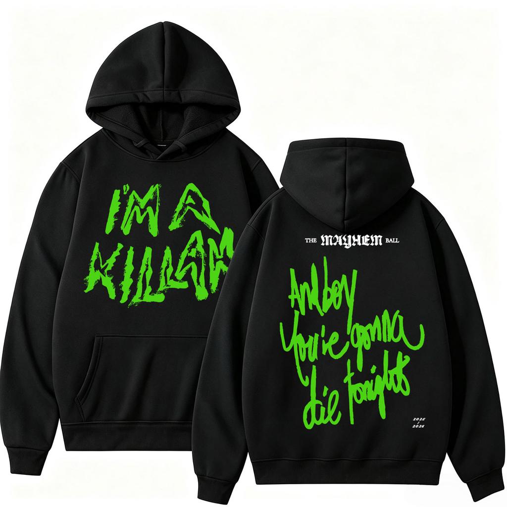 Singer Lady Gaga The MAYHEM Ball Neon Green Killah Hoodie Fashion Pop Music Vintage Sweatshirt Loose Fleece Casual Tracksuit Y2k