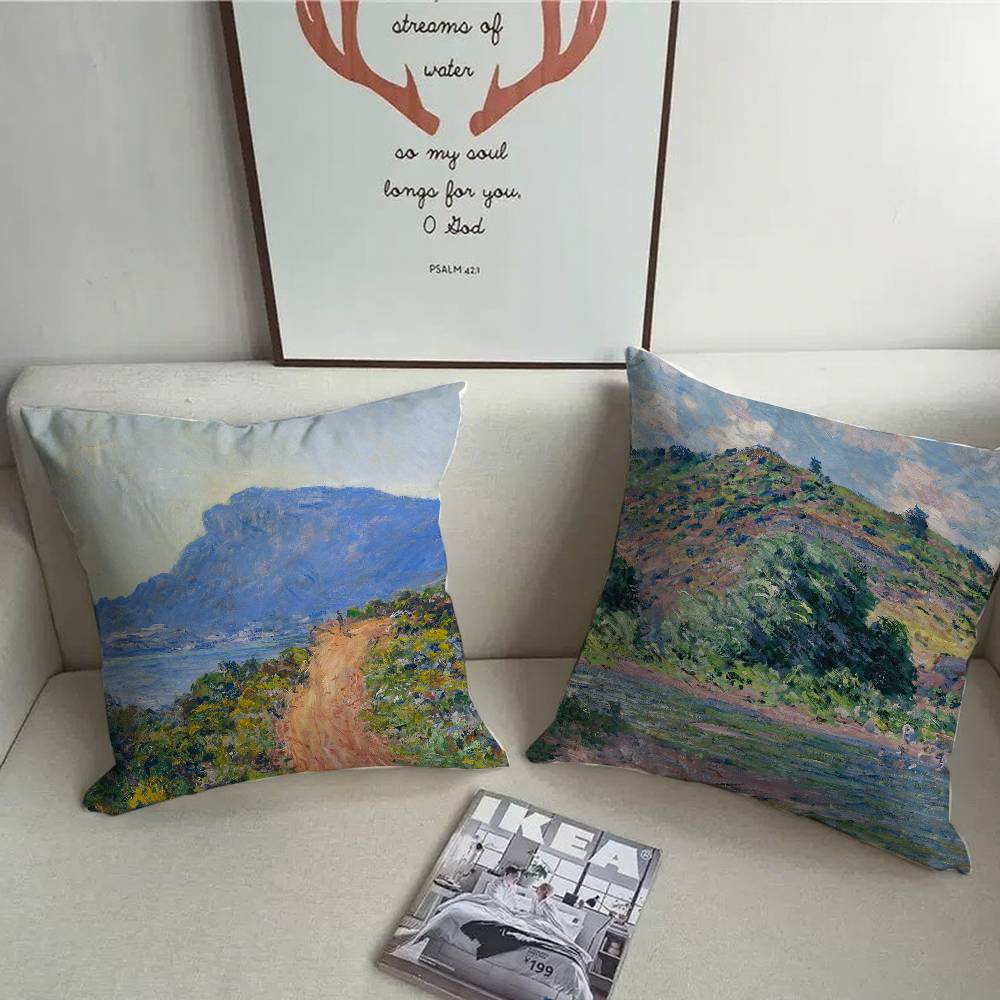 C-Claude MonetS Art Pillow Case Sofa Decorative Home Double-sided Printing Short Plush Cushion Pillow Cover Holiday Gift