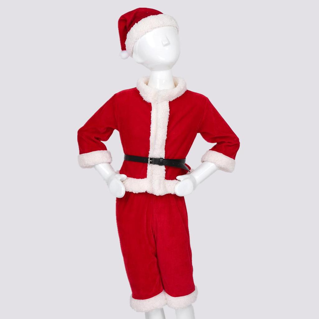 Baby Boys Christmas Santa Claus Costume Outfit Long Sleeves Velvet Top + Trousers Set