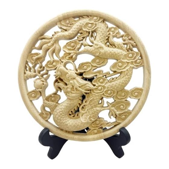 RemeeHi Phoenix Dragon God Wood Guardian Deity Feng Shui Magic Charm Amulet Money Luck Good Luck Amulet Lucky Charm Ornament Entrance Tabletop Dragon