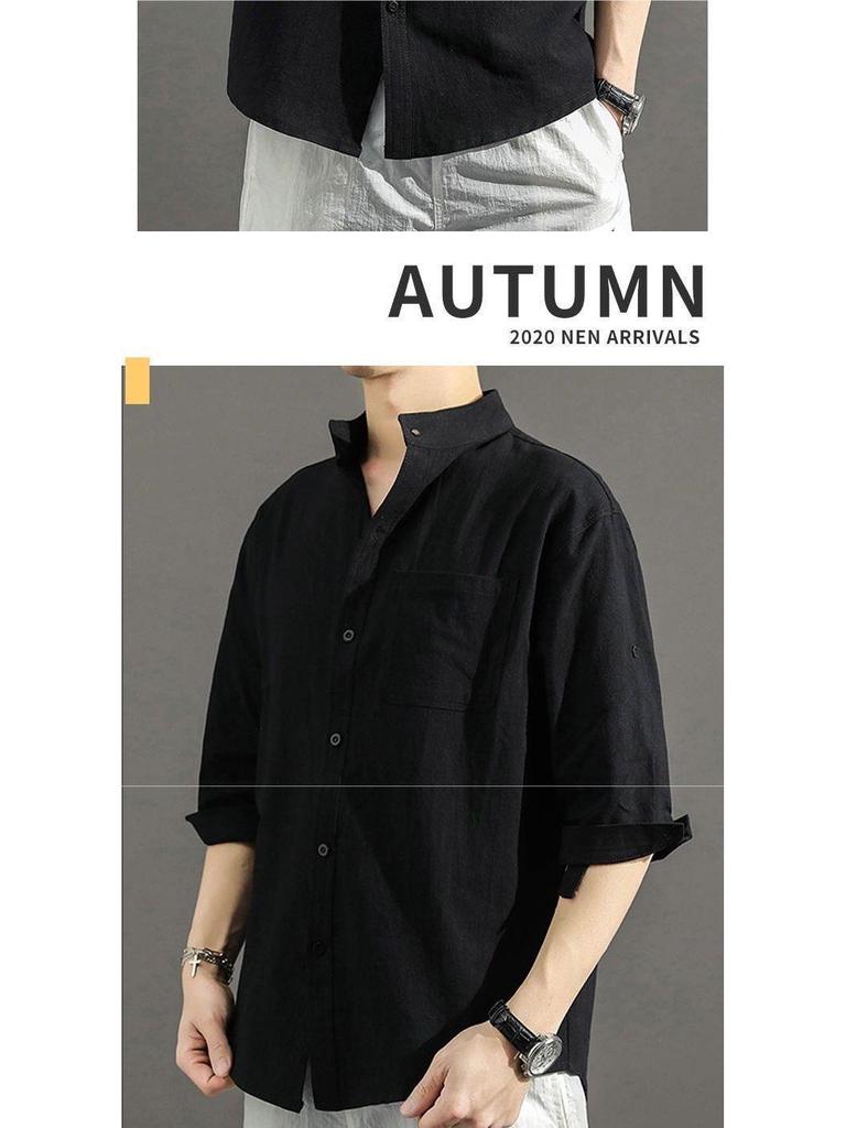 Men's Loose Fit Cotton & Linen Three-Quarter Sleeve Chinese Style Shirt