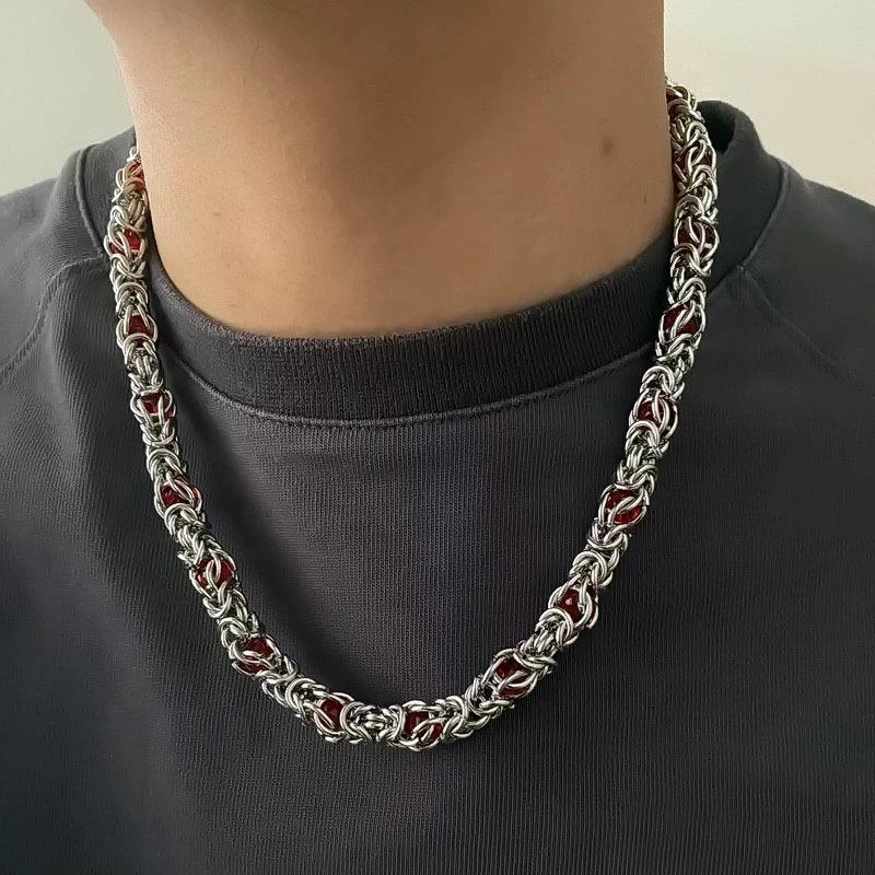 Sapphire Inlaid Titanium Steel Necklace Male Niche Design Hip Hop Thick Chain Collarbone Chain Couple Accessories