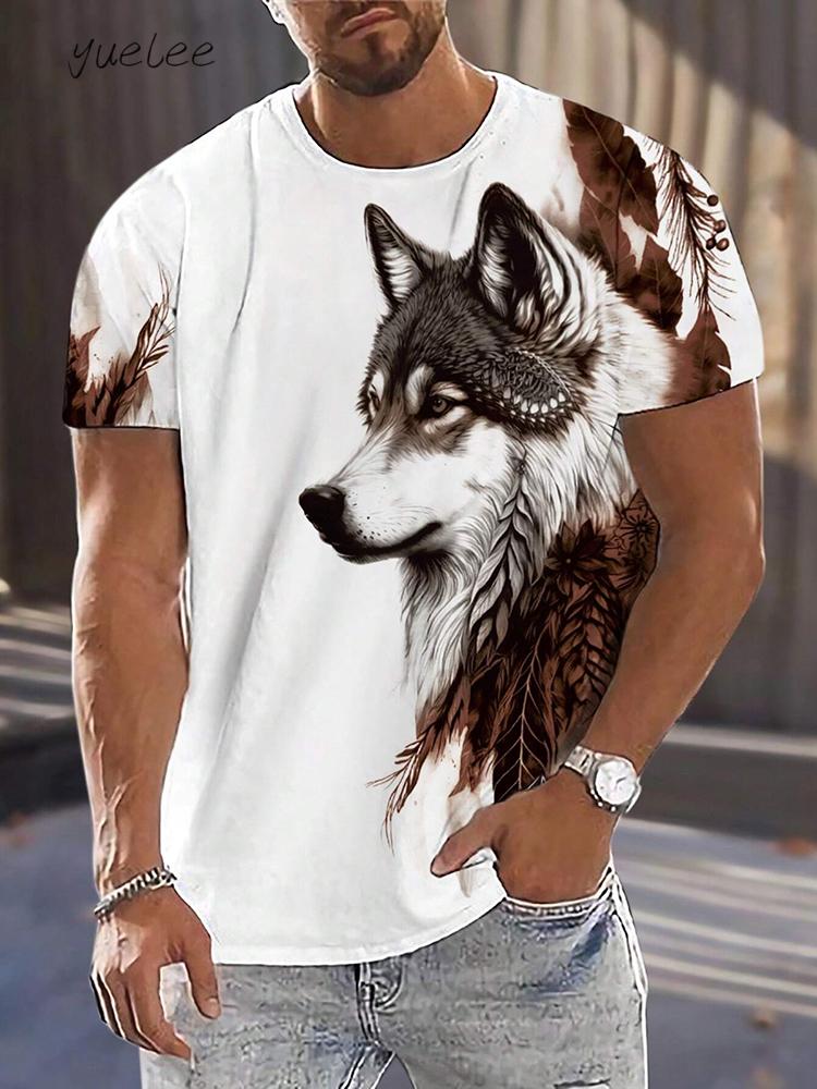 Summer 3D Wolf Pattern T-Shirts for Men Men's Short Sleeve Tee Round Neck Men's Tops Fashion Currents Oversized Men's T-Shirt