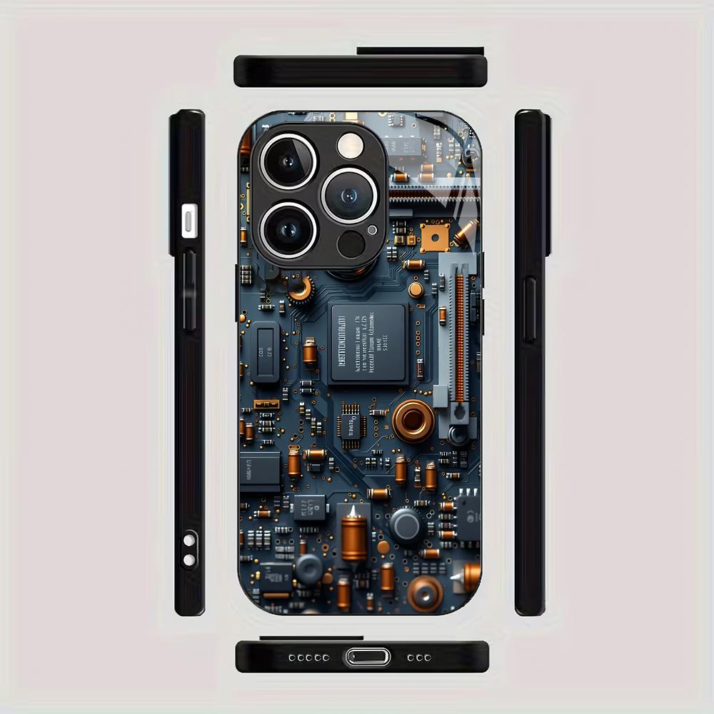 Mechanical internal structure pattern tempered glass phone case suitable for iPhone 17 16 15 14 13 12 11 Pro/Max/Plus shockproof