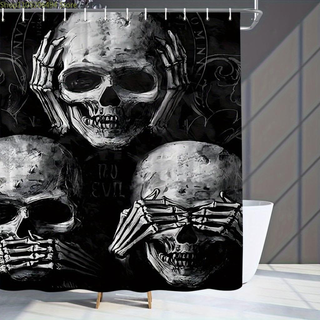 1pc Gothic Skull & Hand Design Shower Curtain - Extra Wide Polyester Bathroom Decor with Digital Print, Machine Washable, Blac