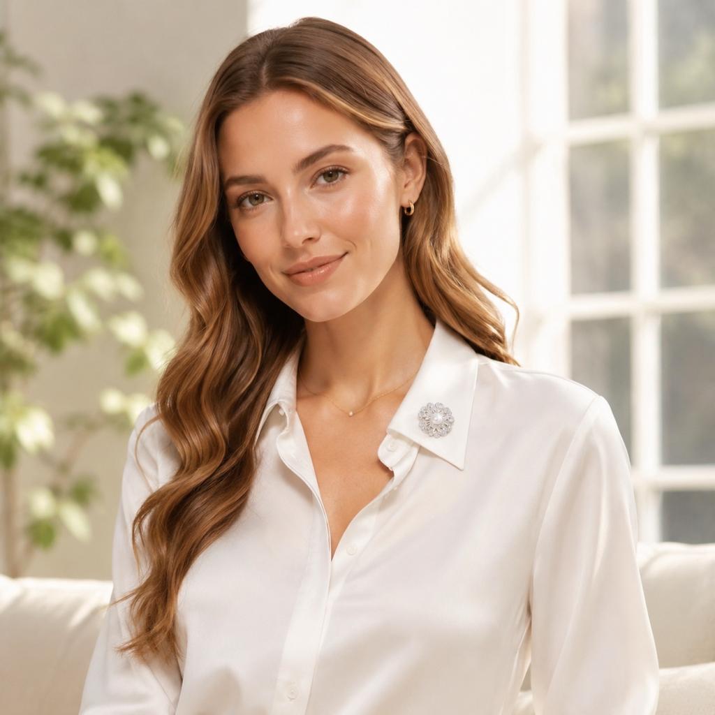 Magnetic Brooch Flower Design Pearl Center Fashion Shirt Collar Pin Magnetic Clasp Elegant Accessory for Women