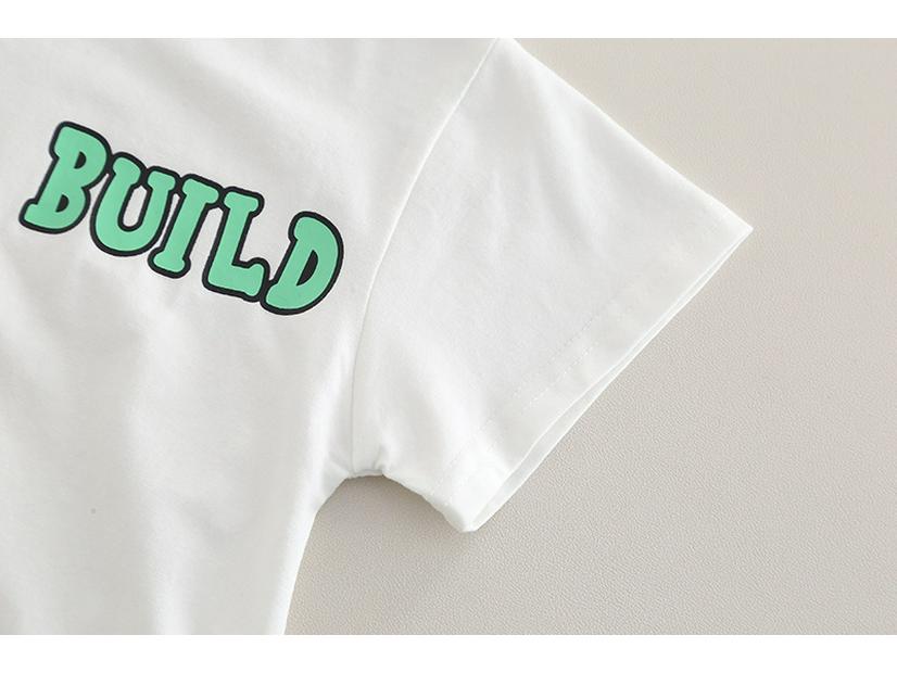 Boys' Summer 2025 Cartoon Tractor Short Sleeve & Shorts Set