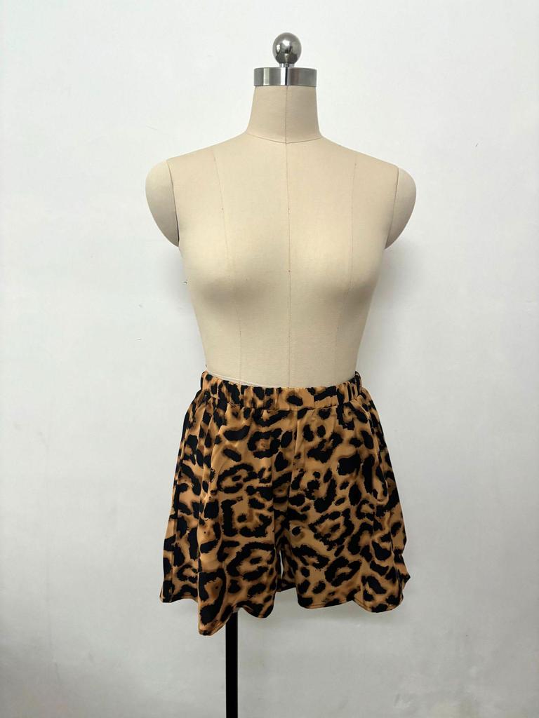 Leopard Print Short Sleeve Shirt & Shorts Set - Women's Summer Two-Piece