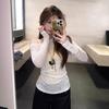 American Spice Girl One-word Shoulder Long-sleeved Blouse Sunscreen T-shirt Women's Spring Niche Slim and Thin Casual Top Ins Tide