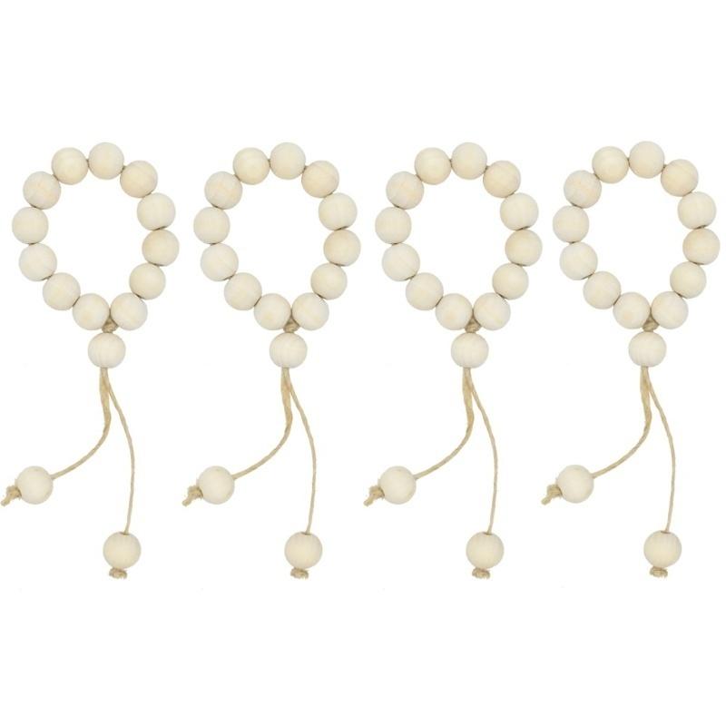4Pcs Natural Wooden Bead Napkin Rings for Weddings Home Decor