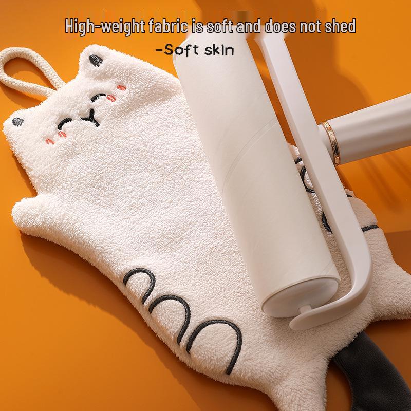 Cute Kitten Coral Fleece Hand Towel: Absorbent, Quick-Drying, Dual-Use, Hanging Kitchen Towel.