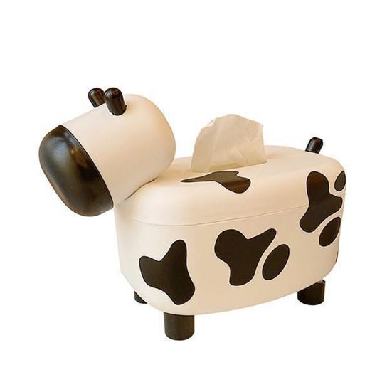 Cow Tissue Box Cover Large Capacity Universal Multifunctional Desktop Lovely Cow Shape Tissue Paper Case with Toothpick Dispenser