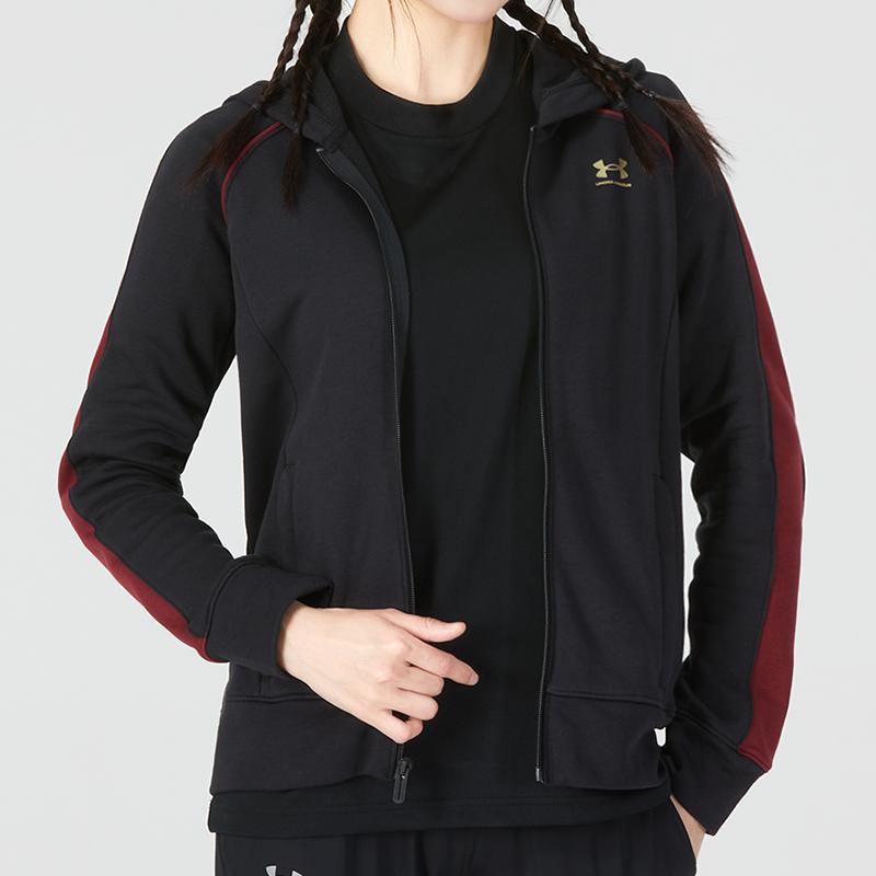 Under Armour Casual Sports Colorblock Logo Full Zip Hooded Jacket Women Jackets Black 1368628-001