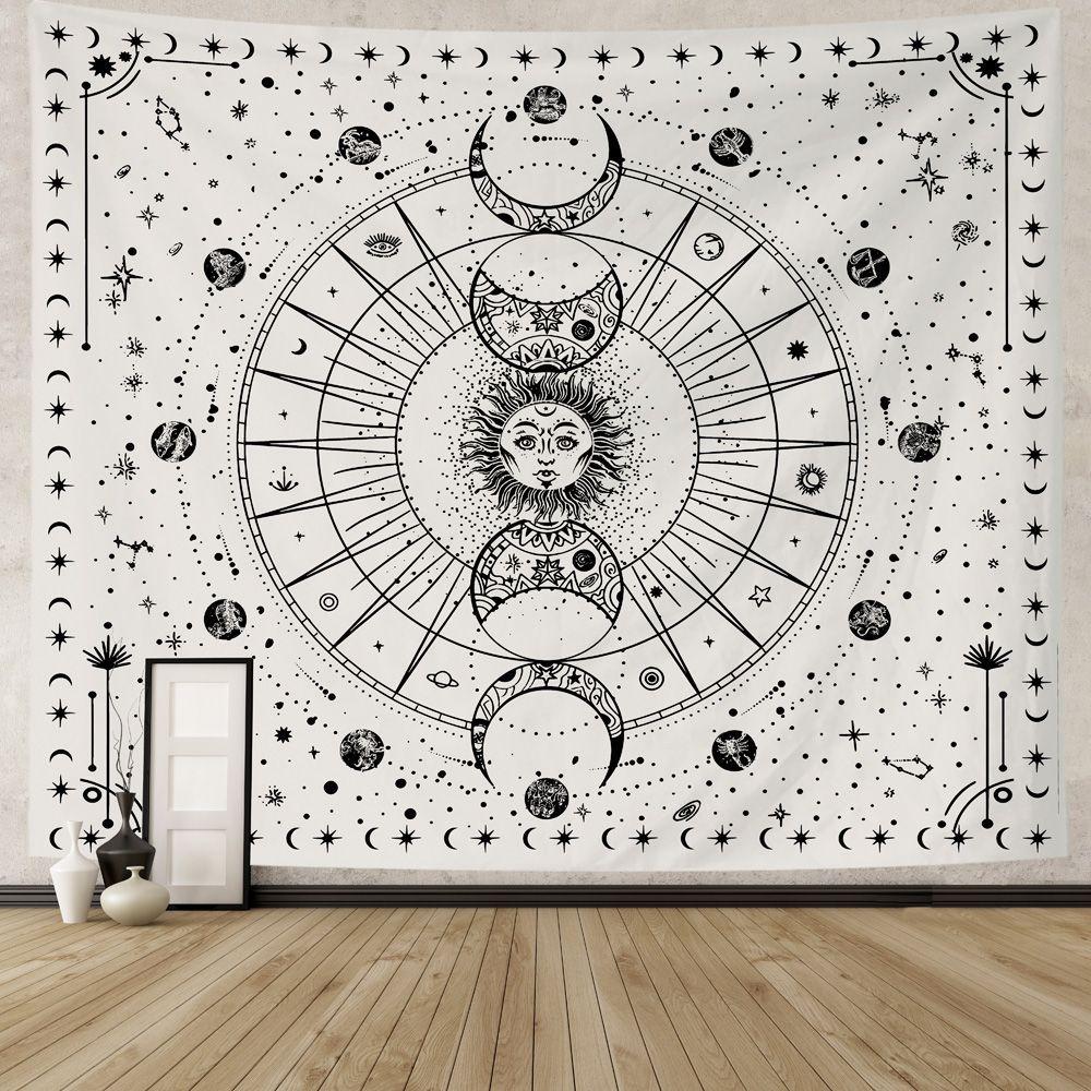 VIKAMA Star and Moon Embroidered Tapestry Constellation Boho Living Room Bedroom Meditation Room Decoration