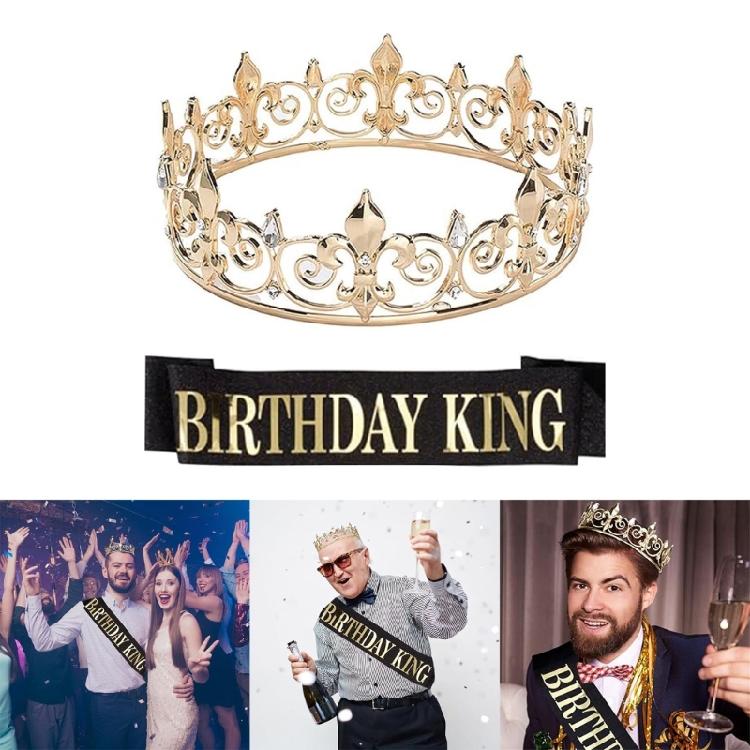 Strasssteine Königskrone & Geburtstagsschärpe Set Geburtstagsfeier Zubehör Kronenstücke Strasssteine Krone Schulterumhang
