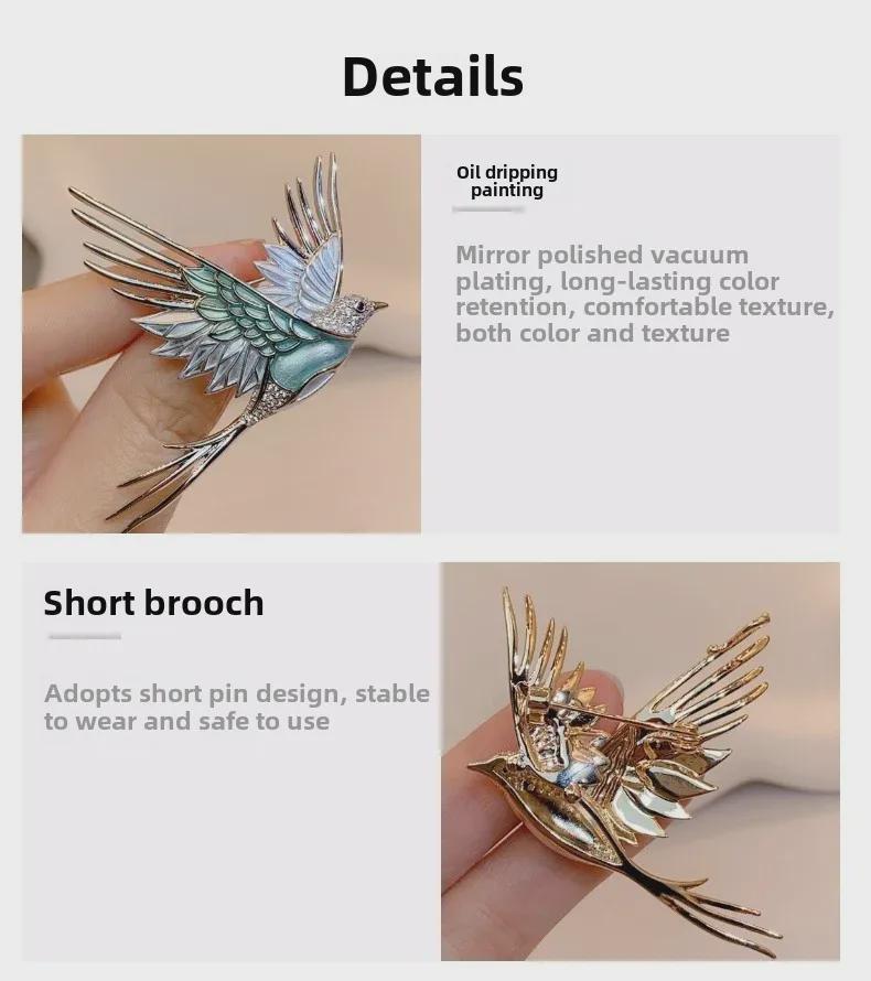 Zarif 3D Renkli Kuş Broşu - Sonbahar ve Kışlık Montlar İçin Lüks Tasarım Korsaj