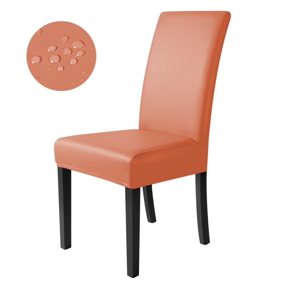 1pc PU Leather Waterproof Chair Cover Elastic Chair Slipcover Solid Colour Chair Case Protector for Dining Room Hotel Banquet
