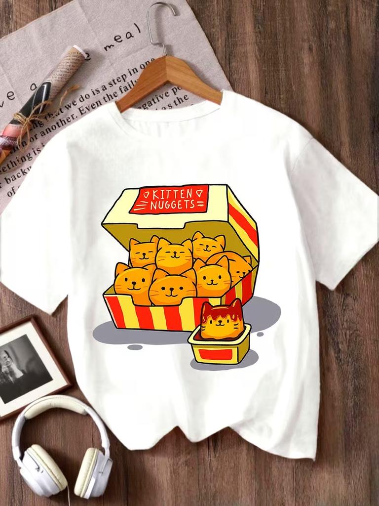 Cute Cat In Box Graphic Print TShirt Casual Short Sleeve Round Neck Tee Fun Animal Print Summer Top Streetwear Daily