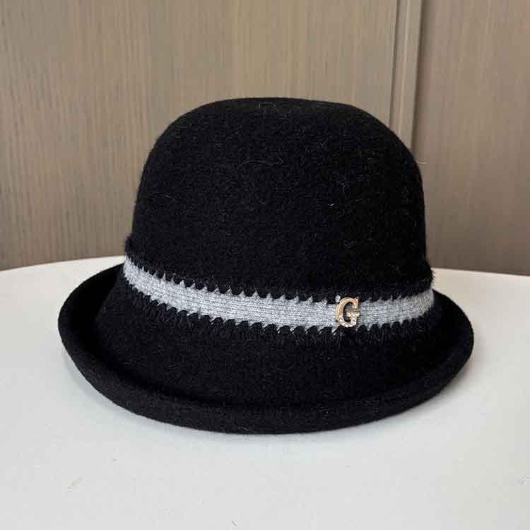 French Retro Small Fragrant Wool Bucket Hat Autumn And Winter Outdoor Warm Mother Hat Ladies Elegant Curling Top Hat