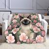 Multi-size Cat and Pink Roses Pattern Blanket Flannel Material Soft Warm for All Seasons Home Outdoor Camping Picnics RV
