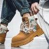 Autumn Black Trend Boots For Man Streetwear Lace-up Platform Boots Man Designer Shoes Comfy Round Toe Leather Men's Ankle Boots