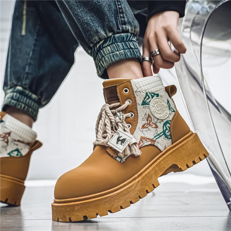Autumn Black Trend Boots For Man Streetwear Lace-up Platform Boots Man Designer Shoes Comfy Round Toe Leather Men's Ankle Boots